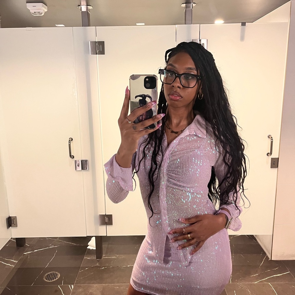 Fashion Nova Purple Sequin Bodycon Mini Skirt Set